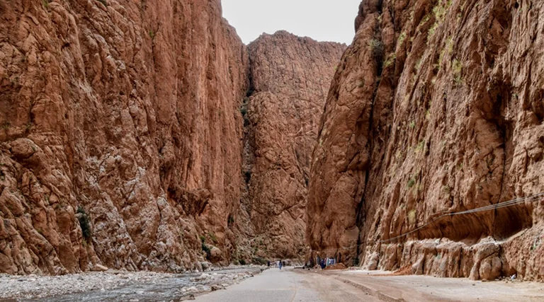 Las impresionantes gargantas de Todra, una maravilla natural tallada por el río, ofrecen un espectáculo visual sobrecogedor con sus altas paredes de roca que parecen tocar el cielo