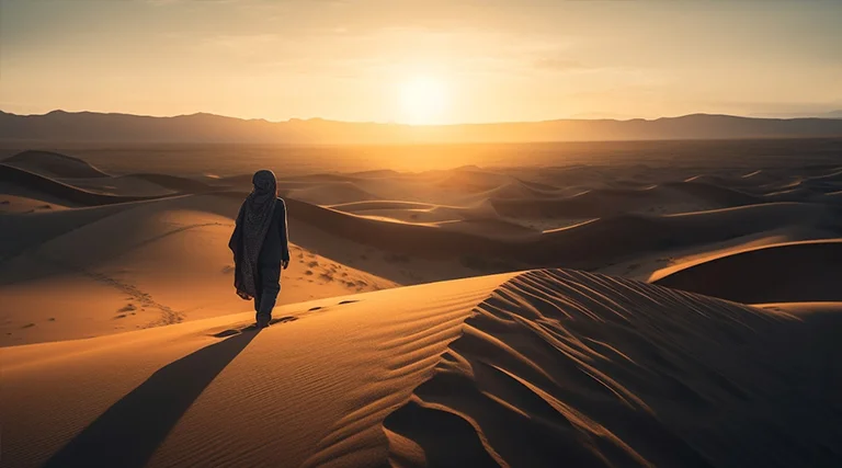 Merzouga, un mar de arena dorada que se extiende hasta donde alcanza la vista, te transportarán a un paisaje de ensueño en pleno corazón del desierto del Sáhara